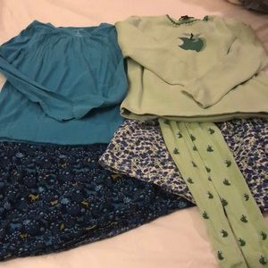 lands end kids clothing. 2 skorts w/ adjustable waist 1 sweater, 1 shirt, tights
